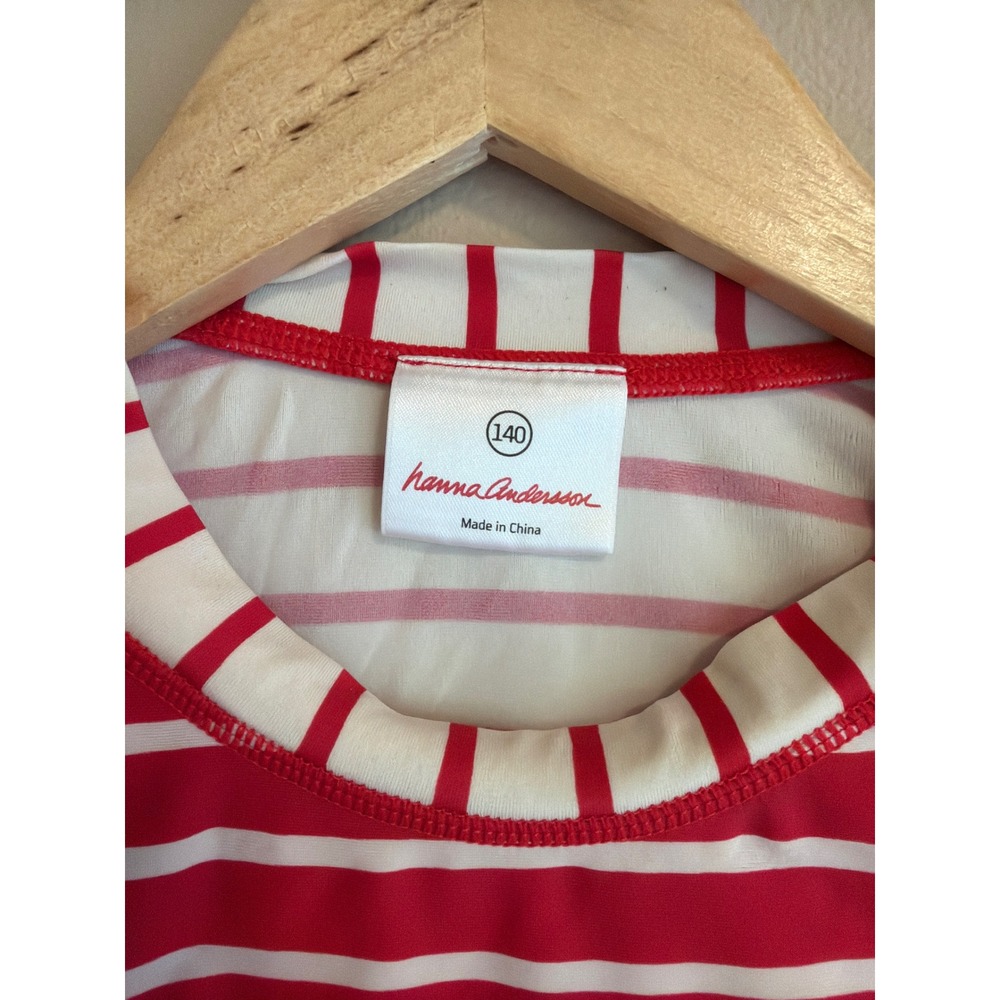 Hanna Andersson Girls Red‎ White Striped Ruffle Rash Guard Swim Top Kids 10 - Picture 3 of 8